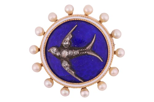 Lot 183 - A Victorian diamond, enamel and seed pearl...