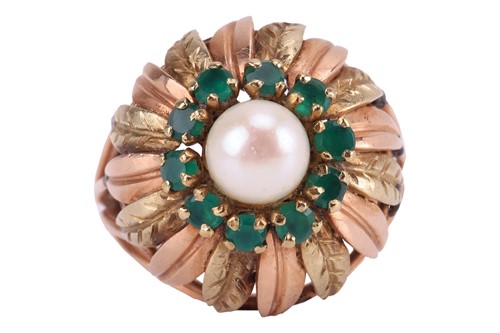 Lot 14 - A floral dress ring set with cultured pearl...