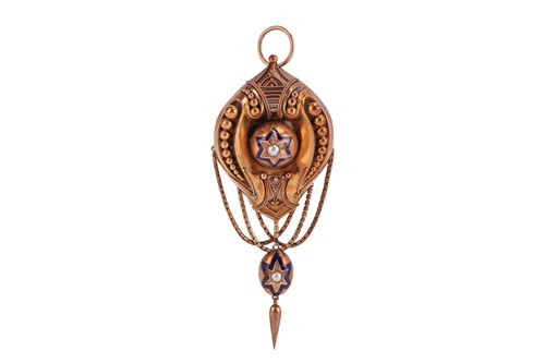 Lot 221 - A 19th century blue enamel and seed pearl...