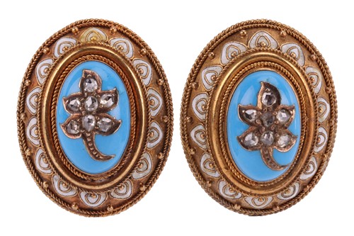 Lot 143 - A pair of mid-Victorian diamond set earrings,...