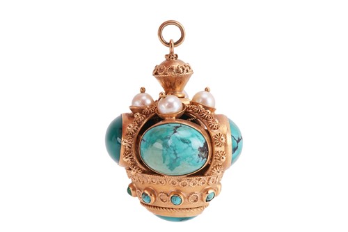 Lot 11 - A turquoise and pearl pendant of...