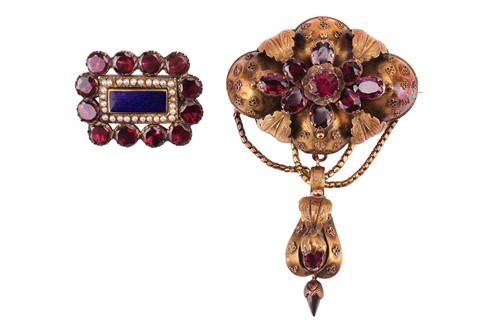 Lot 115 - Two early Victorian gem-set brooches; to...
