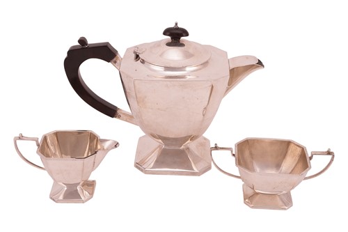 Lot 327 - An Indian three-piece white metal tea service,...