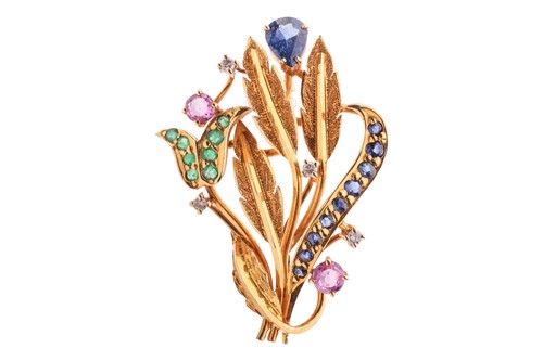 Lot 120 - A gem-set spray brooch, the stylised floral...
