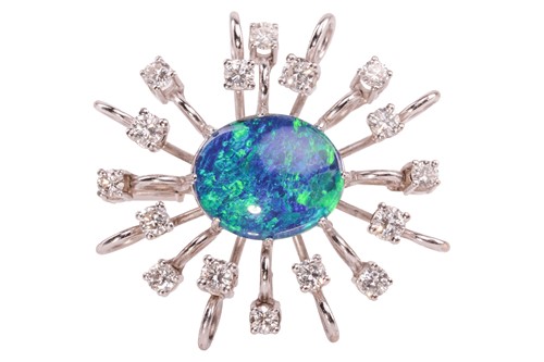 Lot 43 - An opal doublet brooch set with diamonds;...
