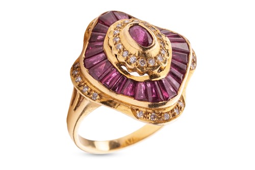 Lot 121 - A ruby and diamond ballerina ring, comprising...
