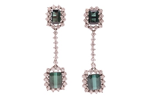Lot 81 - A pair of indicolite tourmaline and diamond...