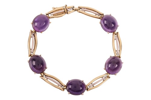 Lot 15 - An amethyst link bracelet, comprising five...