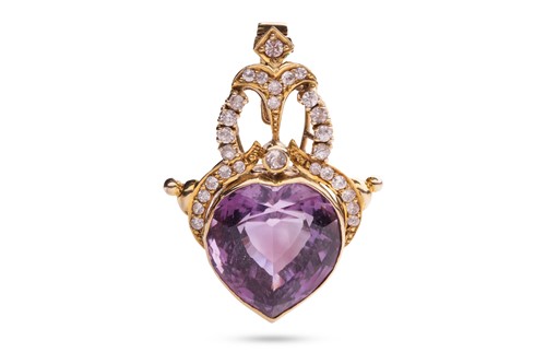 Lot 99 - An amethyst and gem-set pendant, comprising a...