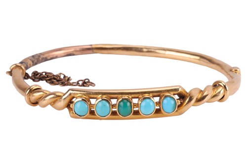Lot 33 - A turquoise-set hinged bangle, constructed by...