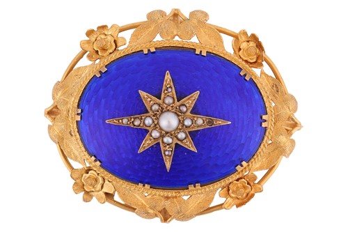 Lot 59 - A Victorian enamel and seed pearl brooch,...