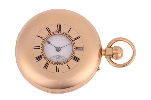 Lot 289 - An 18ct gold half-hunter pocket watch,...