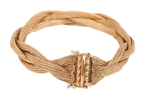 Lot 109 - A twisted mesh bracelet, in yellow metal...