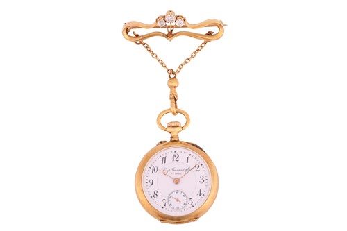 Lot 293 - An ‘18K’ diamond-set fob watch, the 29mm case...