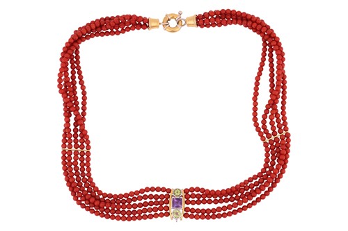 Lot 165 - A gem-set beaded necklace, comprising five...
