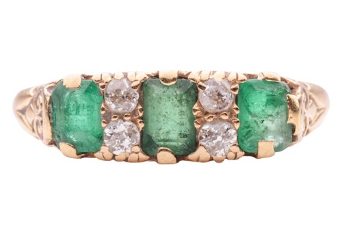Lot 59 - An emerald and diamond five-stone ring in 18ct...