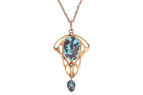 Lot 167 - An Arts and Crafts turquoise-set pendant on...