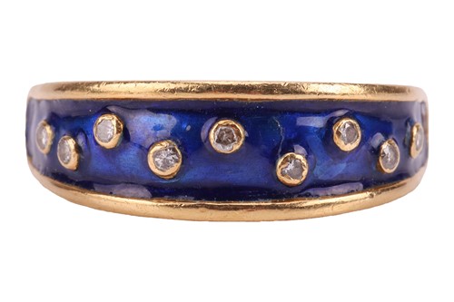 Lot 183 - An enamel and diamond dress ring in 18ct...