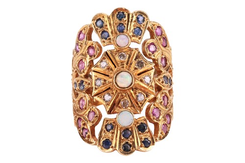 Lot 61 - A gem-set Moorish-style plaque ring, featuring...