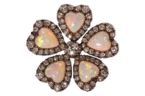 Lot 1 - A late Victorian opal and diamond pansy brooch,...