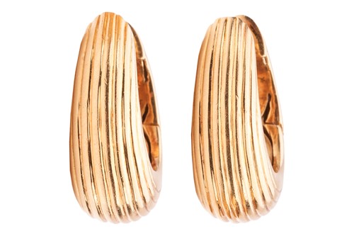 Lot 37 - A pair of hoop earrings in 18ct gold; of...