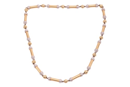 Lot 238 - A two-toned bar link necklace, comprising a...