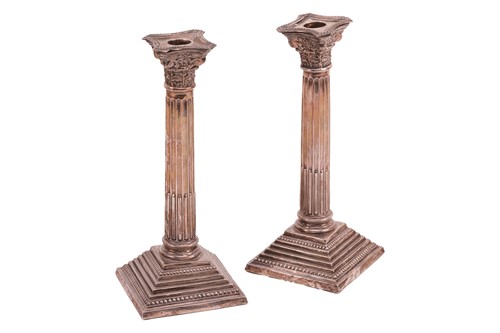 Lot 334 - A pair of Corinthian column silver table...