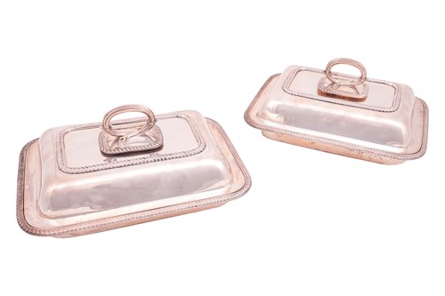 Lot 380 - A pair of silver entrée dishes, covers and...
