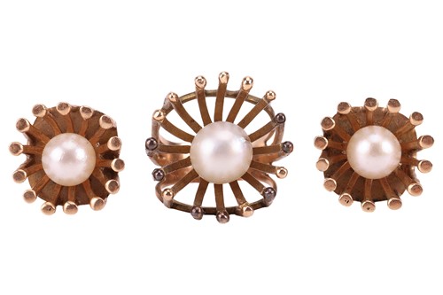 Lot 75 - A Modernist cultured pearl ring and a pair of...