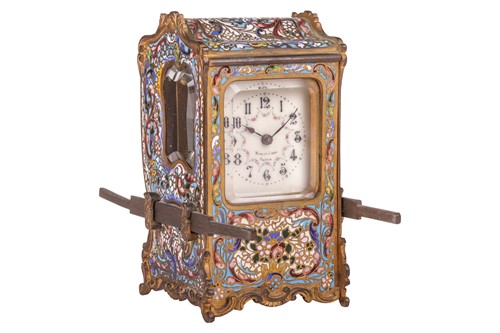 Lot 43 - An unusual French Champlevé enamel carriage...