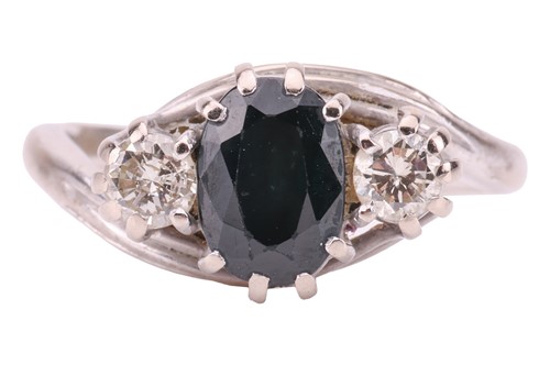 Lot 126 - A sapphire and diamond-set three-stone ring,...