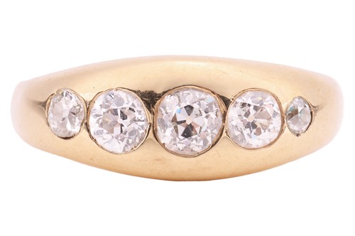 Lot 103 - A five-stone diamond gypsy ring, with an...