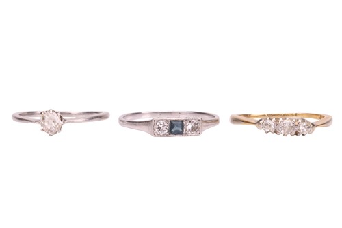 Lot 66 - Three diamond-set dress rings; comprising an...