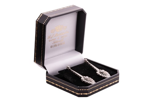 Lot 234 - A pair of Belle Epoque diamond-set pendant...