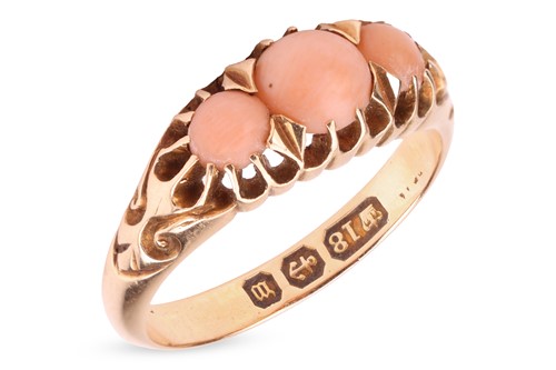 Lot 20 - A Victorian coral-set half hoop ring in 18ct...