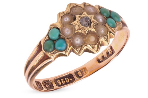 Lot 8 - A Victorian pearl and turquoise-set floral...