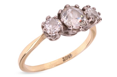 Lot 96 - An old-cut diamond trilogy ring, with an...
