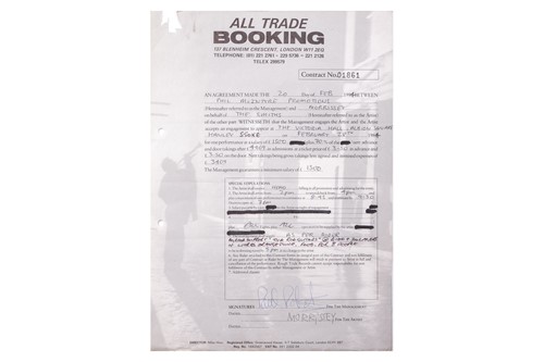 Lot 70 - The Smiths: the original live booking contract...