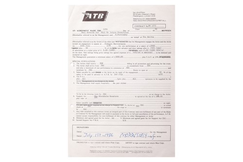 Lot 71 - The Smiths: the original live booking contract...