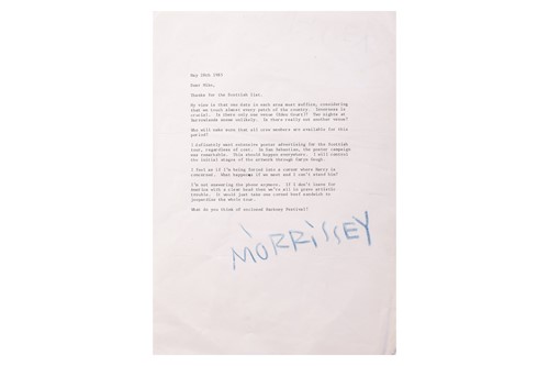 Lot 74 - The Smiths: A typed letter, hand-signed by...