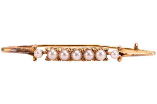 Lot 62 - A split pearl bar brooch, consisting of five...