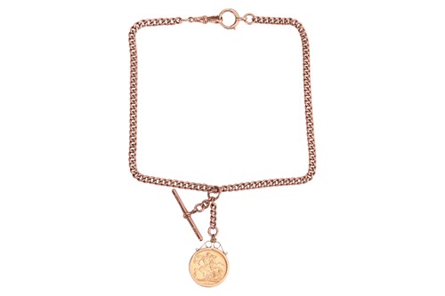 Lot 195 - An Albert chain in 9ct rose gold with...