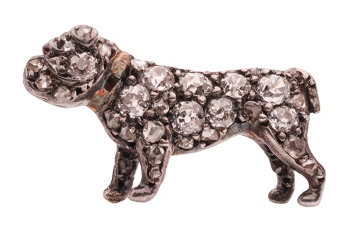 Lot 263 - A diamond-set bulldog pin, encrusted with...