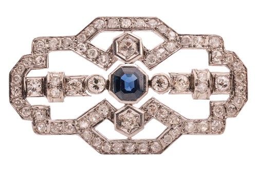 Lot 28 - An Art Deco sapphire and diamond brooch, of...