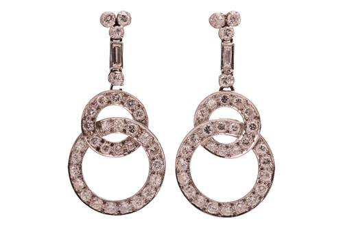 Lot 283 - A pair of diamond-set pendant earrings, with...