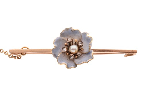 Lot 163 - A gem-set enamel pansy bar brooch, the...