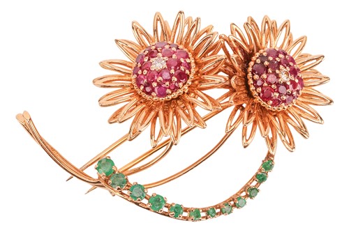 Lot 250 - A French multi-gem spray brooch, circa 1965,...