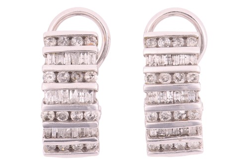 Lot 216 - A pair of diamond-set panel earrings, each...