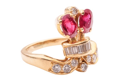Lot 289 - A ruby and diamond ring of coronet form,...