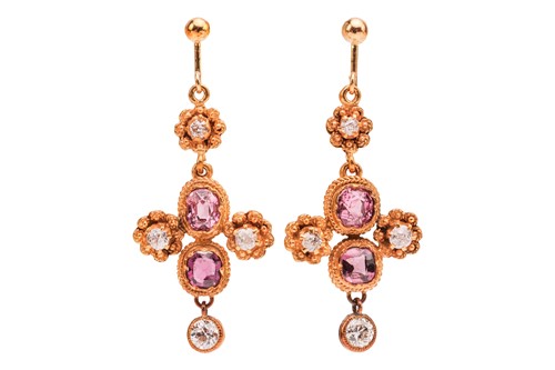 Lot 15 - A pair of drop earrings set with old-cut...